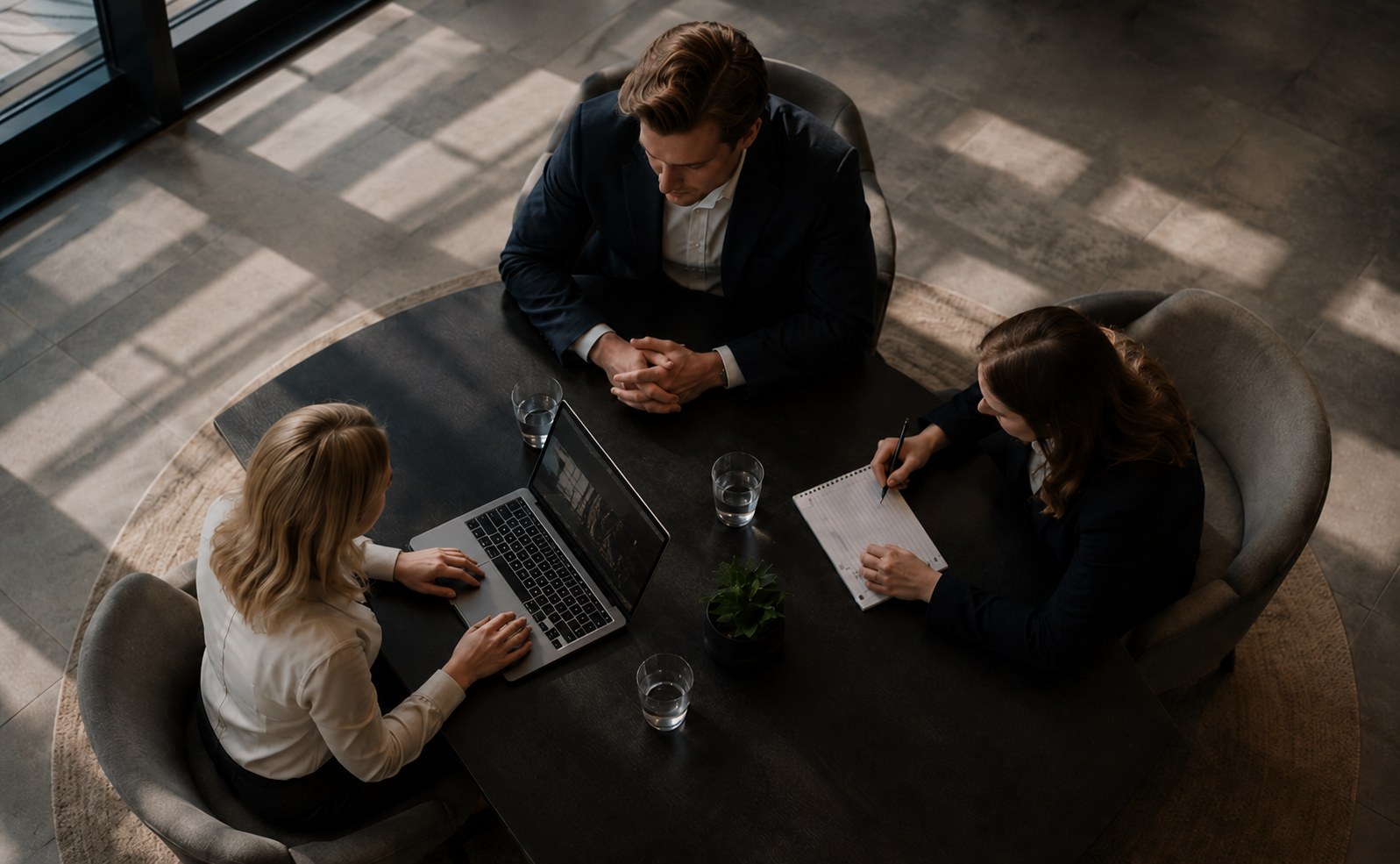 Bespreking aan tafel tussen juridische professionals van Mäkelburg